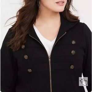 French Terry Military Hooded Black Jacket Size 1X